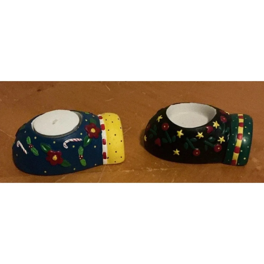Mary Engelbreit‎ Set of 2 Mitten Shaped Tea Light Holders Winter Whimsical